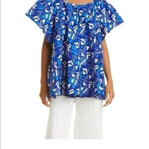The Oula Company One Size Geo Print Cotton Popover Top Blue